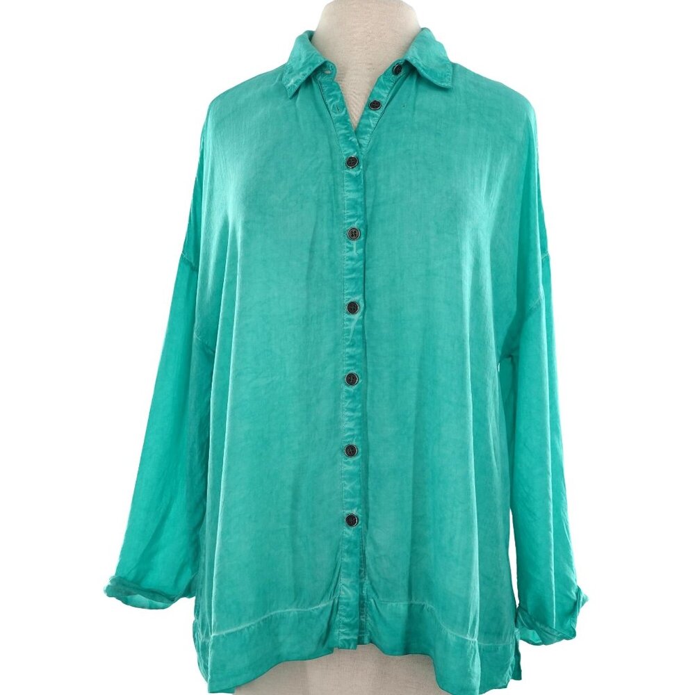 Soft Surroundings Relaxed Boyfriend Celine Button Down Shirt Blouse Small